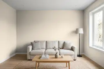 Living room with walls painted Sherwin-Williams Accessible Beige SW 7036 (simulated)